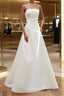 Unique A Line Strapless Satin White Wedding Dress Brides Dress
