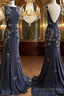 Unique Applique Chiffon Long Prom Dress, Backless Evening Dress