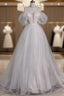 Unique Ball Gown Off The Shoulder Sequin Short Sleeves White Wedding Dress Brides Dress