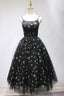 Unique Black Star Printed Tulle Open Back Short Cocktail Dress Homecoming Dress