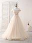 Unique Lace Applique Tulle Long Champagne Prom Dresses Sweet 16 Dress