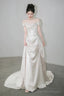 Unique Mermaid Off The Shoulder Pleats Short Sleeves Satin Ivory Wedding Dresses
