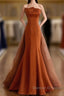 Unique Mermaid Satin Brown Long Prom Dress, Brown Long Evening Dress