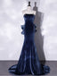 Unique Mermaid Velvet Long Prom Dress, Velvet Formal Evening Dress