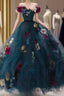 Unique Off The Shoulder Tulle Appliques Long Evening Dress Formal Prom Dress