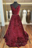 Unique Prom Dress, A-line V Neck Spaghetti Straps Long/Floor-Length Velvet Sequins Prom Dress With Beading