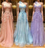 Unique sweetheart neck tulle lace long prom Dress A line evening Dress