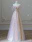 Unique Sweetheart Neck Tulle Sequin Long Prom Dress Tulle Party Dress