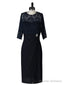 Unique Tea-Length Column Half Sleeves Lace Mother of the Bride Dress