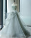 Unique Tulle Lace Gray Green Long Prom Gown, Tulle Lace Evening Dress