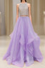 Unique Two Pieces Sequin Purple Long Prom Dress, Purple Evening Dress