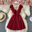 V Neck A Line High Waist Party Dress Homecoming Dress