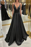 V Neck Backless Black Satin Long Prom Dress, Backless Black Formal Dress, Black Evening Dress