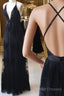 V Neck Black Backless Lace Prom Dress, Open Back Black Lace Formal Evening Bridesmaid Dress