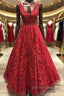 V Neck Burgundy Lace Long Prom Dress, Burgundy Lace Formal Dress, Burgundy Evening Dress