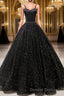 V Neck Glitter Black Long Prom Dress