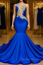 V-neck Mermaid Appliques Lace Sequined Open Back One Shoulder Floor-length Sleeveless Prom Dress