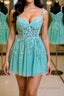 V Neck Mint Green Lace Short Prom Dress, Mint Green Lace Homecoming Dress, Mint Green Formal Evening Dress