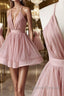V Neck Pink Short Prom Dress, Pink Homecoming Dress, Short Pink Formal Evening Dress