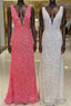 V neck Sequin Mermaid Long Prom Dress,Formal Dress
