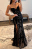 V-Neck Sleeveless Appliques Sheath High Slit Prom Dress