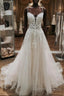 V Neck White Lace Wedding Dress, V Neck White Lace Formal Prom Dress