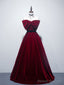 Velvet A Line Burgundy Satin Long Prom Dress, Velvet Bridesmaid Dress