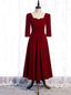 Velvet Short Sleeve Square Tea Length Prom Dress