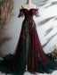 Vintage A Line Off The Shoulder Tulle Burgundy Prom Dress