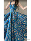 Vintage A Line Spaghetti Straps Royal Blue Floral Long Birthday Dresses Prom Dress Birthday Outfits