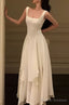 Vintage A Line Square Neckline White Ruffles Chiffon Long Prom Dress Formal Dresses