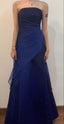 Vintage A Line Strapless Navy Blue Long Prom Dress