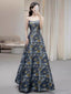 Vintage A Line Strapless Party Dresses Long Blue Prom Dresses