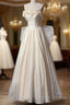 Vintage A Line Strapless Satin White Long Wedding Dress Brides Dress
