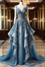 Vintage A Line Sweetheart Neck Chiffon Applique Long Prom Dress, Evening Dress