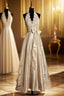 Vintage A Line V Neckline Champagne Lace Prom Gown Fairy Prom Dress
