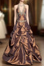 Vintage Ball Gown Halter Brown Sleeveless Long Prom Gown Fairy Prom Dress