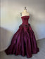 Vintage Ball Gown Strapless Burgundy Sleeveless Satin 90S Classy Prom Dress Inspiration Party Dress Princess Graduation Dress
