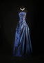 Vintage Ball Gown Strapless Navy Blue Satin Long Prom Dress Party Dress