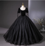 Vintage Black Puff Sleeve Velvet Shimmer Tulle Ball Gown Evening Dress Sweet 16 Dress