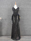 Vintage Black V-Neck Tassel Sequin Tulle Long Prom Dress Evening Dress