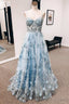 Vintage Blue 3D Floral Lace Sweetheart A-Line Long Prom Dress