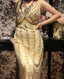 Vintage Champagne Gold Mermaid V-Neck Sequined Prom Dress Evening Dress