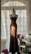 Vintage Chocolate Mermaid Sweetheart Neck Satin Long Prom Dress Elegant Evening Gown