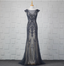 Vintage Gradient Grey-Blue Mermaid Crew Neck Beaded Sequin Tulle Long Prom Dress Evening Dress