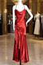 Vintage High Low Halter Satin Red Prom Gown Fairy Long Prom Dress
