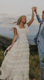 Vintage Lace Prom Dress, A Line Wedding Dress, Long Square Neck Bridal Dress