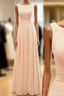 Vintage Long Column Lace Top Bateau Neck Sleeveless Blush Pink Zipper Back Maxi Bridesmaid Dress,