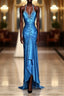 Vintage Mermaid Halter Neck Royal Blue Satin Backless Prom Gown Fairy Prom Dress