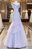 Vintage Mermaid One Shoulder Lilac Tulle Satin Long Prom Dress Party Dress